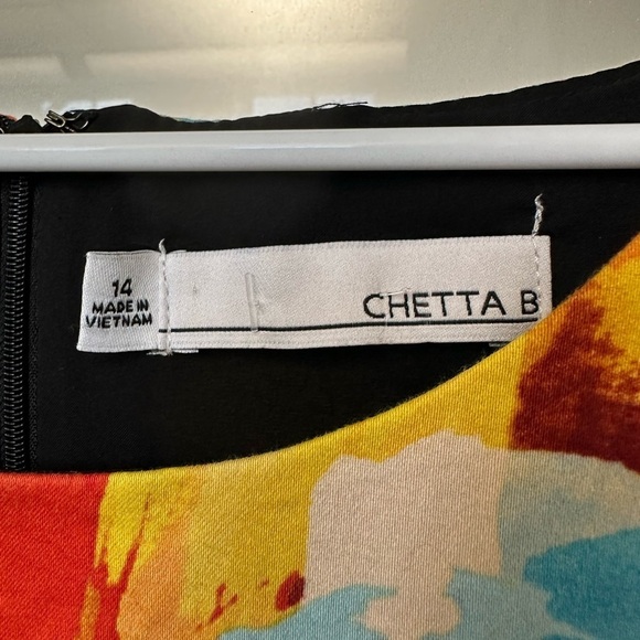 Chetta B Dress Women 14 Black Floral Sheath Midi Lined Zipper Sleeveless Cotton - Picture 2 of 4